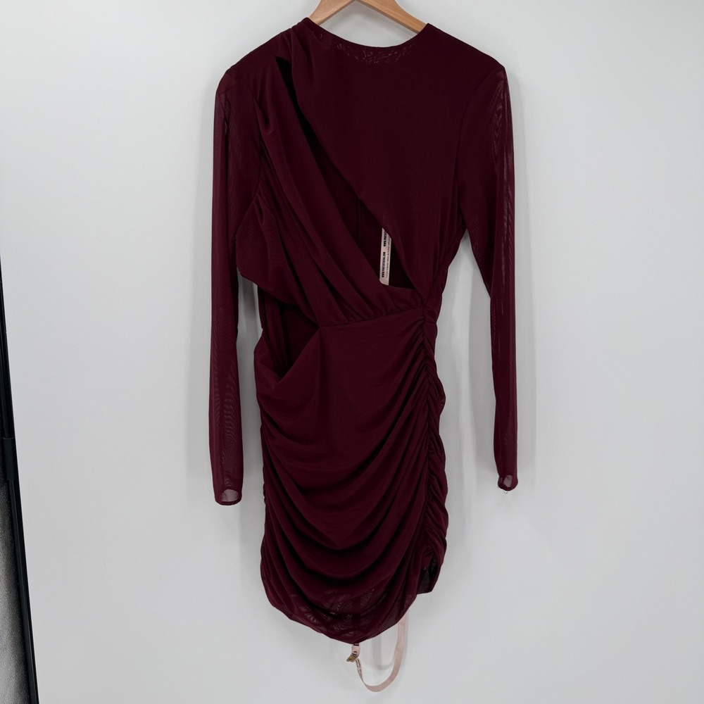 NWOT House of CB Lucinda Mulberry Cutout Ruched Mesh Mini Dress Large